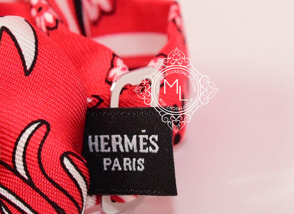 Hermes Red Bow Tie Twilly Scarf Shawl Wrap for Birkin Kelly