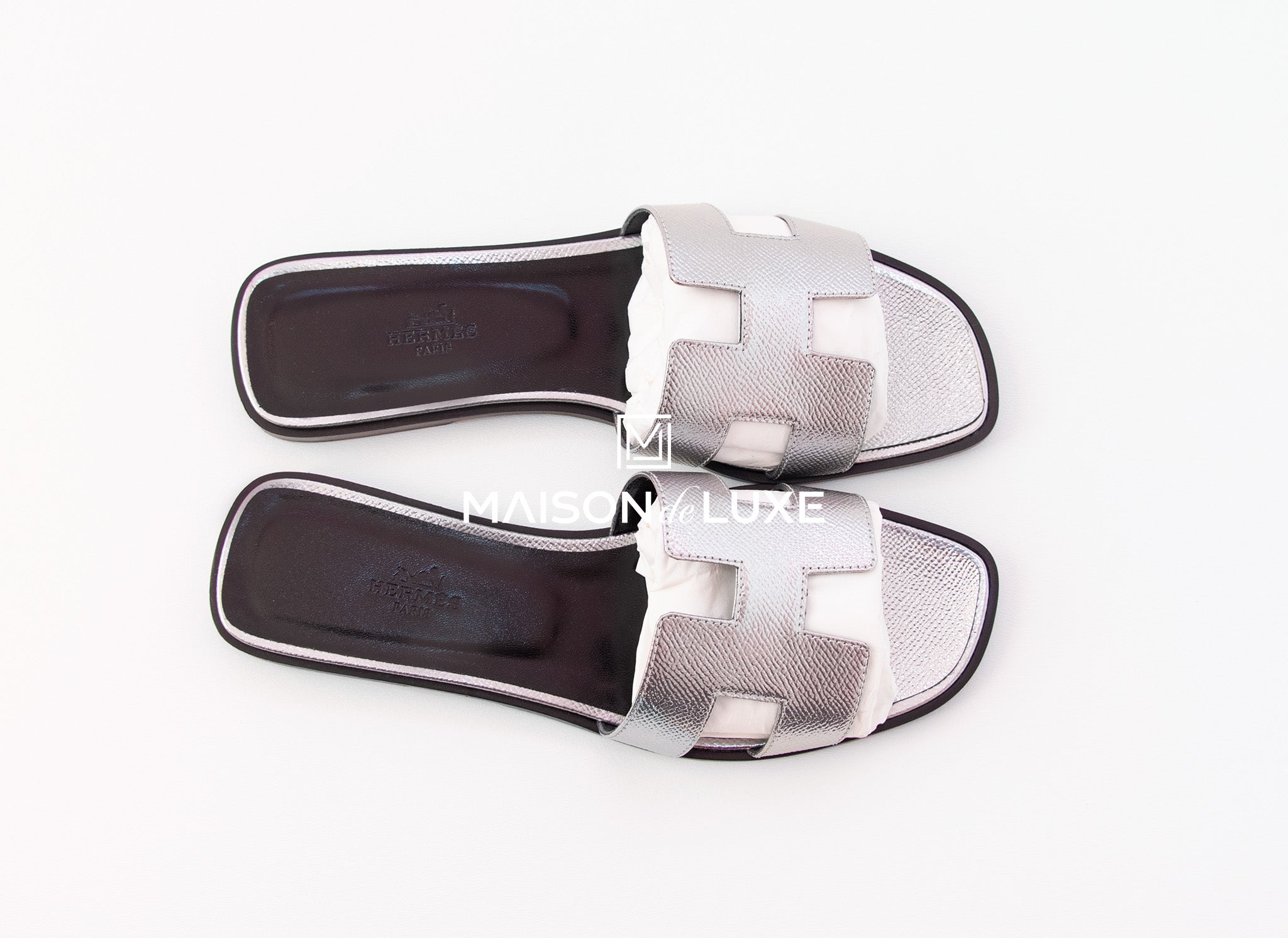 Hermes woman slippers Epsom leather flats white color