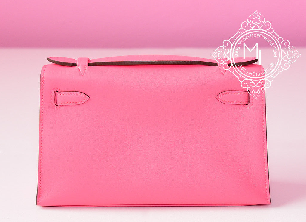 Hermes Kelly Pochette Clutch Bag Rose Scheherazade Pink Alligator Gold –  Mightychic