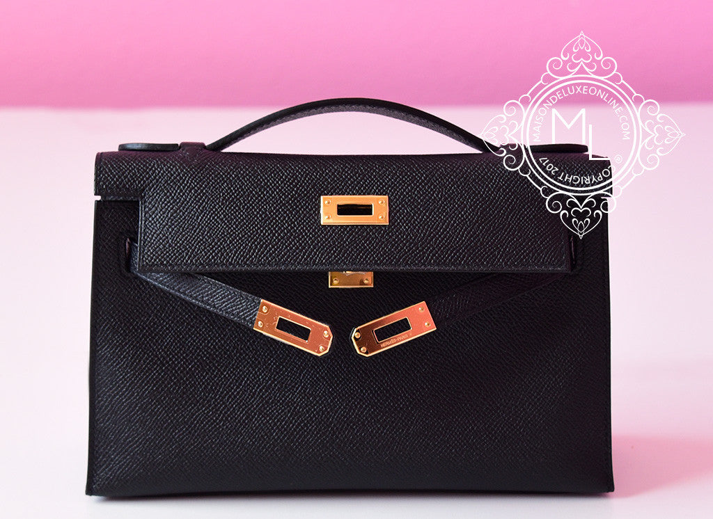 Ginza Xiaoma - Kelly Pochette in Black Epsom leather with