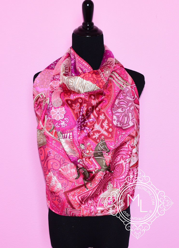 Hermes Fuchsia Twill Silk 90 cm Cavaliers Du Caucase Scarf