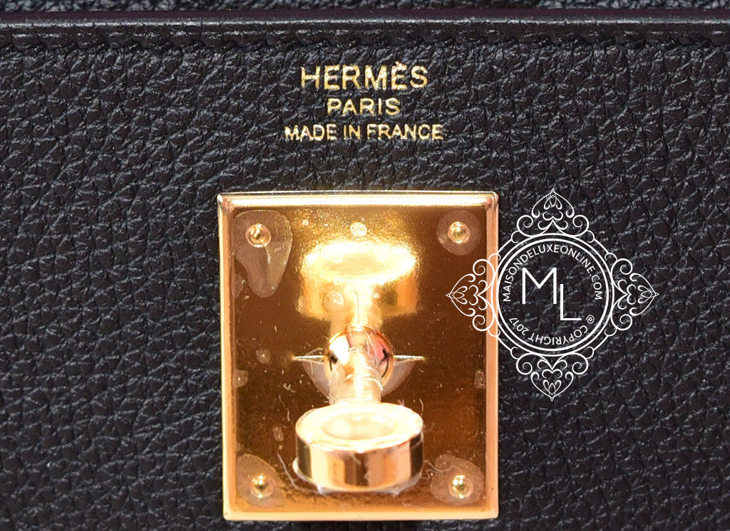 Hermes Kelly 28 Retourne Noir Black Togo Gold Hardware #C
