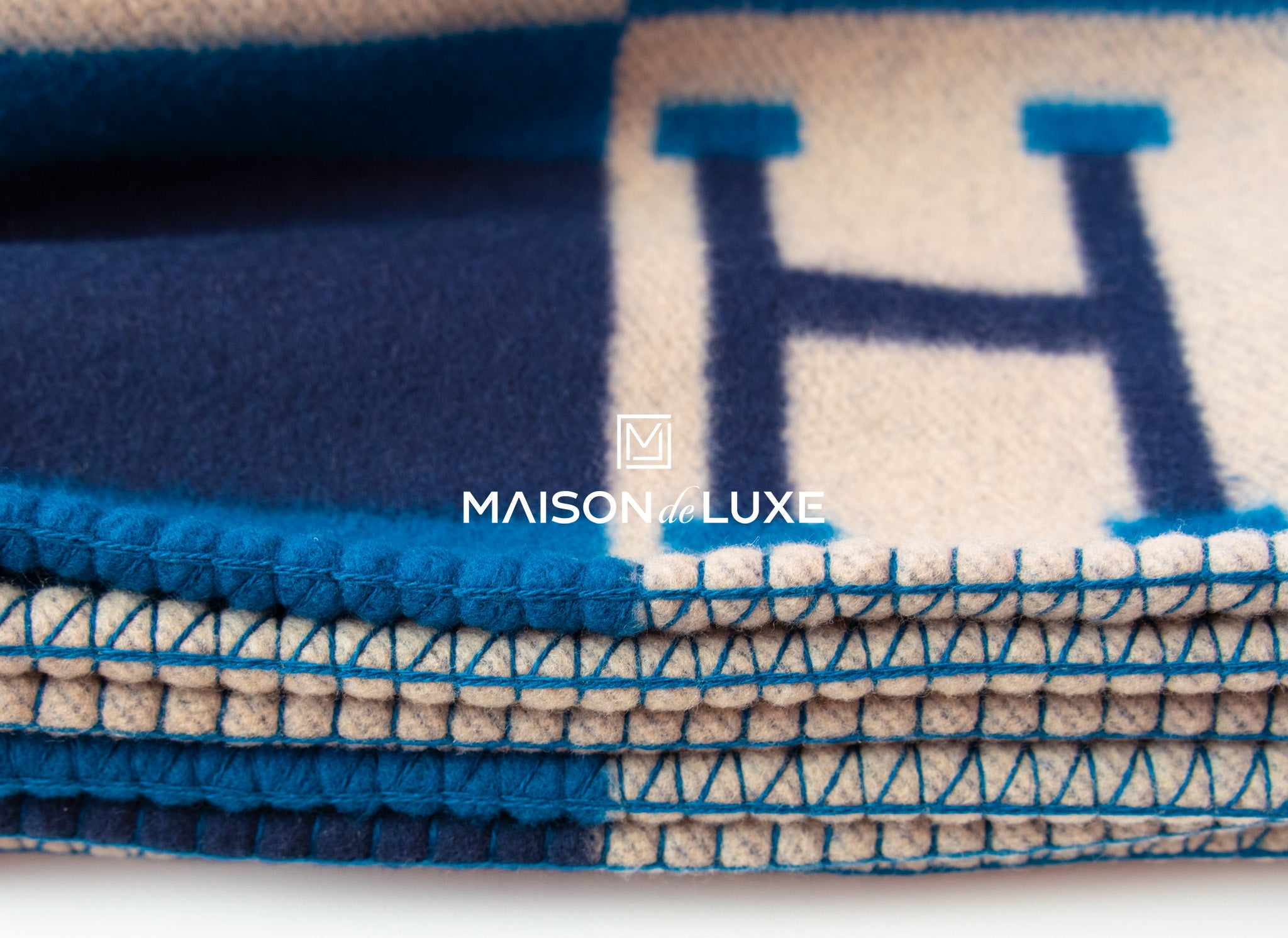 Hermes Home Wool Blanket Throw LUXE Marine Cashmere – de MAISON Bayaderen Blue Avalon H