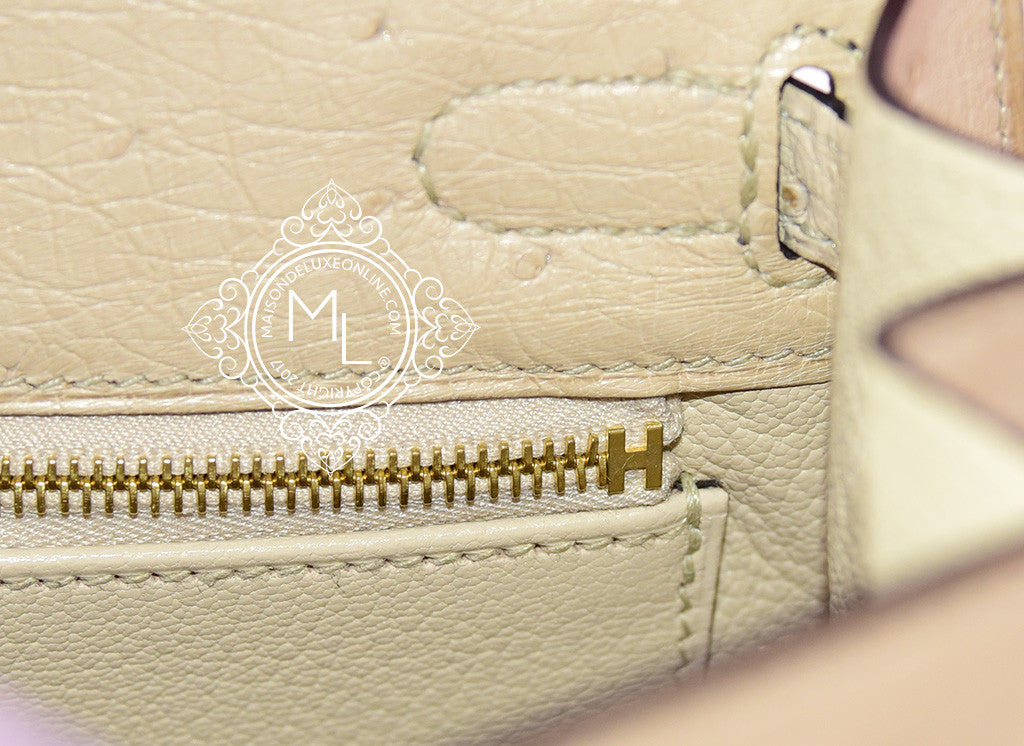 Hermes Parchemin Off White Gold Ostrich Sellier Kelly 25 Handbag Bag –  MAISON de LUXE