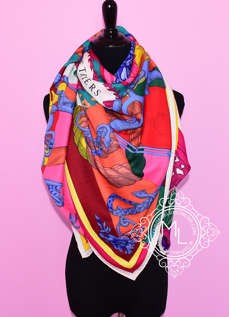 Hermes, Accessories, Hermes Purple Pink Royal Tiger Silk Cashmere 4cm Scarf  Shawl Scarf Wrap