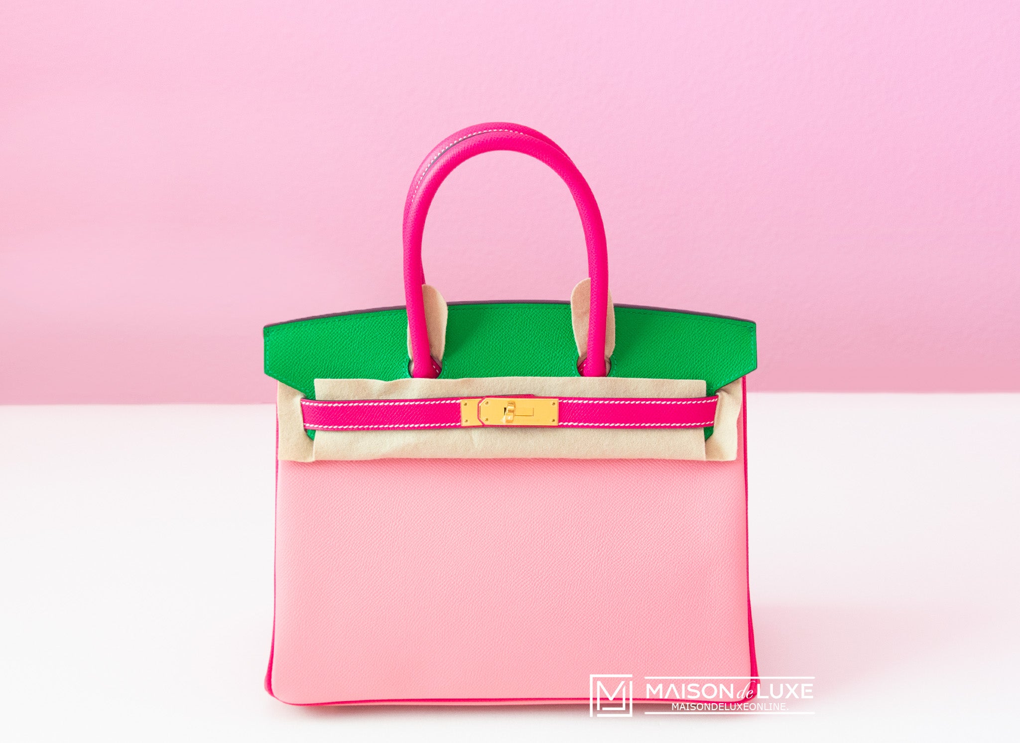 Hermes Pink Rose Confetti Rose Tyrien Bamboo (Bambou) Epsom Birkin 30  Handbag