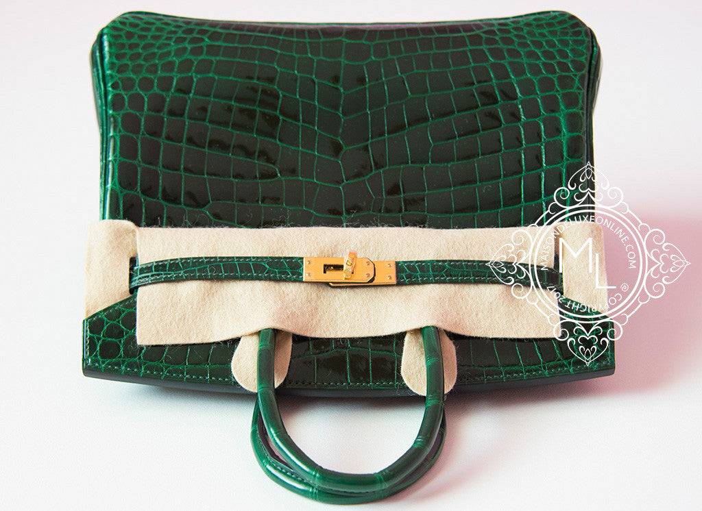 Hermes Birkin 25 Sellier Emerald Toned Vert Fonce Porosus Crocodile Bag Gold Hardware