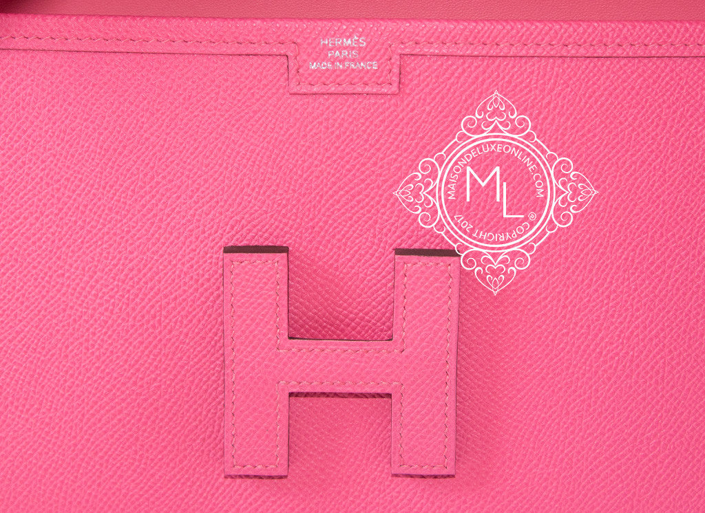 Sold at Auction: Hermes JIGE ELAN 29 Clutch Pink Suede & Leather Bag - H  Logo
