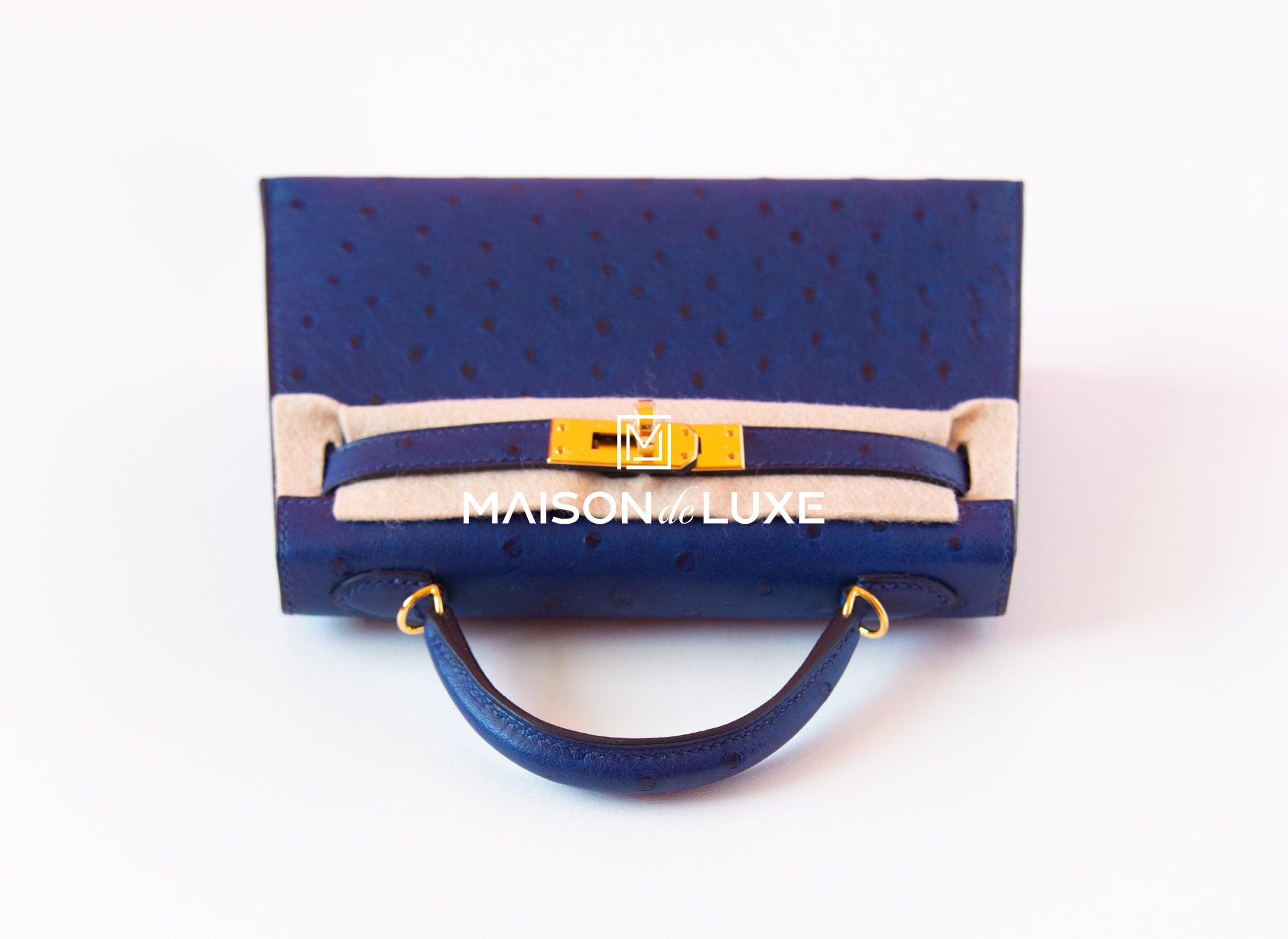 Hermès JPG Kelly Pochette Blue Iris Ostrich Gold Hardware