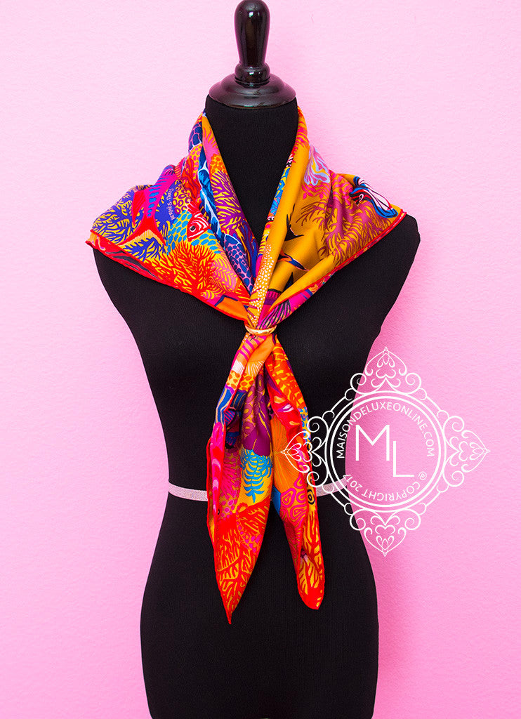 Hermes Blue Pink Twill Silk 90 cm Under The Waves Scarf Carre Shawl ...