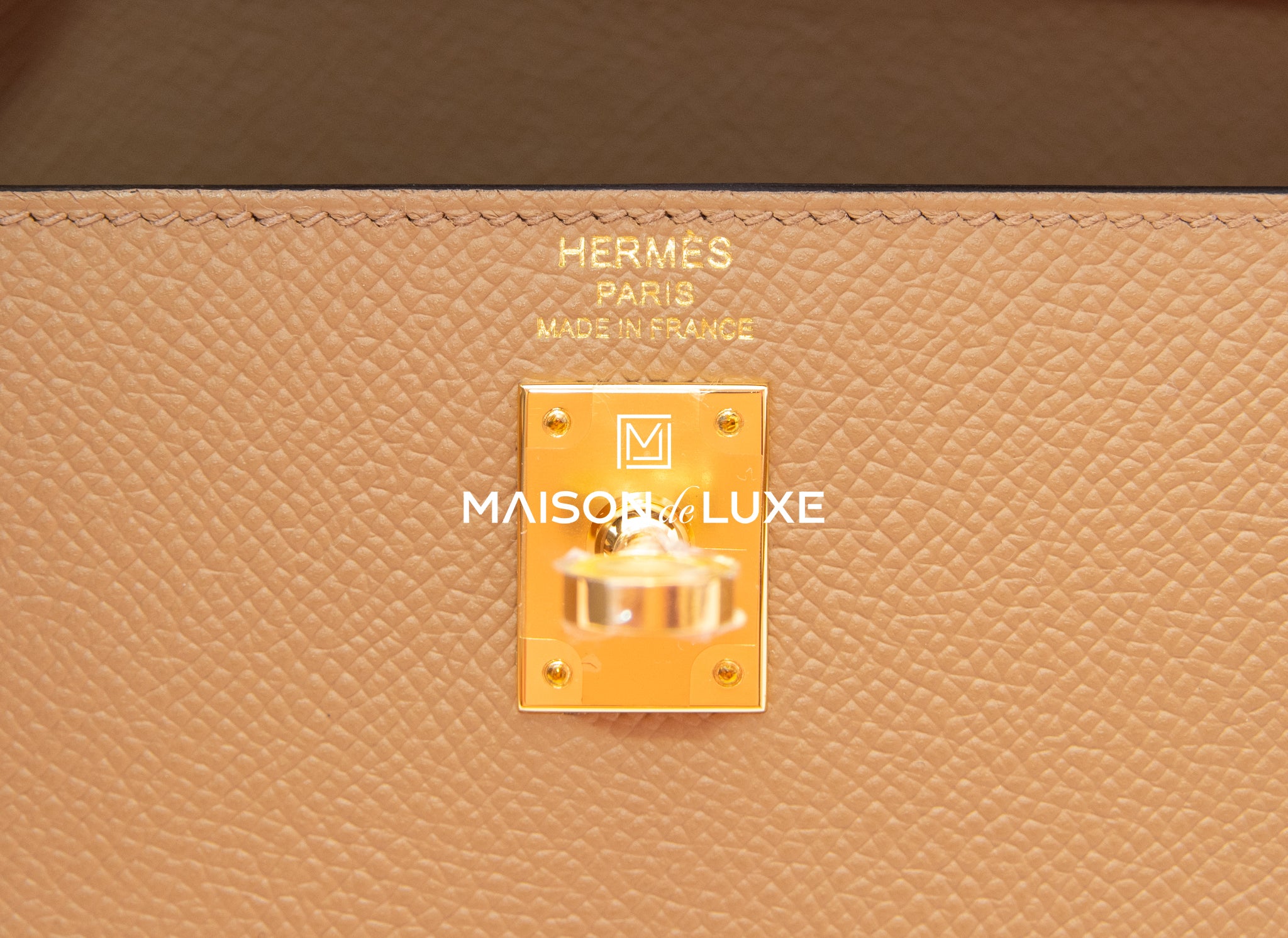 Hermes Kelly 25 Sellier Bag Neutral Gold Epsom Gold Hardware • MIGHTYCHIC •  