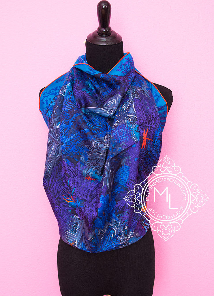 Hermes Purple Twill Silk 90 cm Jardin à a Sintra Scarf