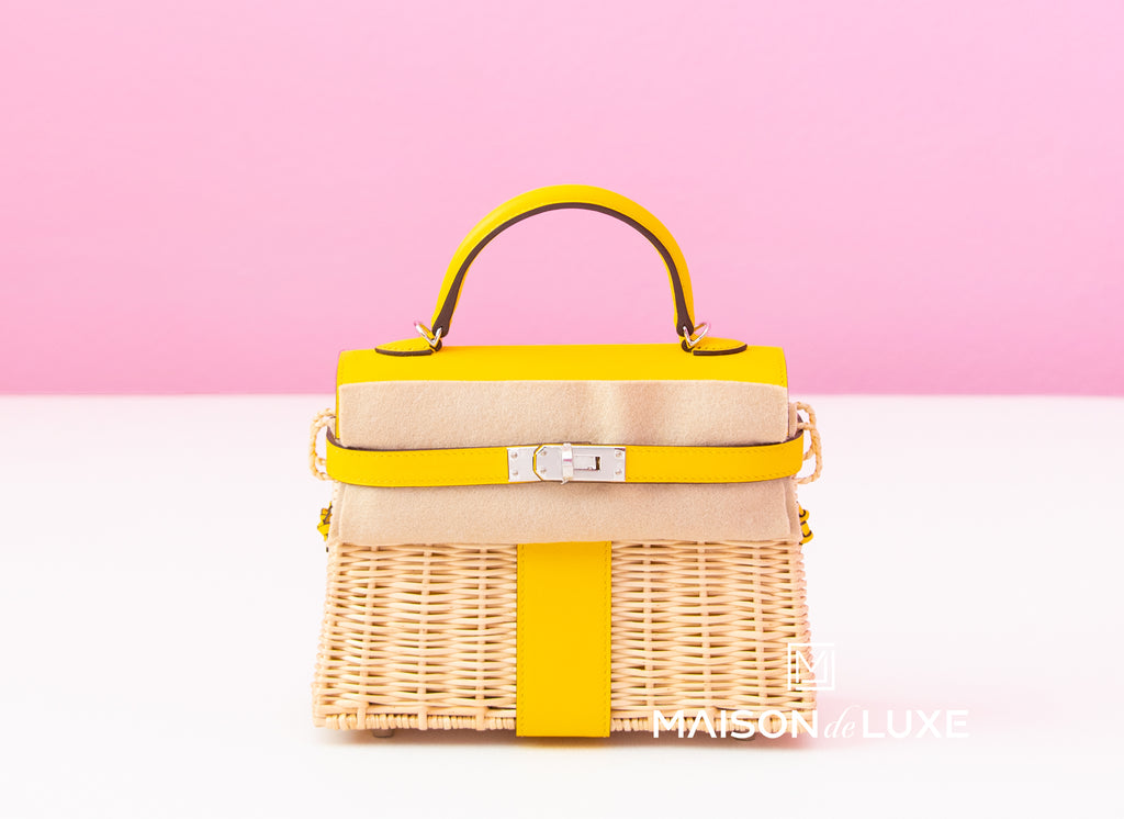 Hermes Jaune de Naples Yellow Picnic Mini Kelly Bag Handbag Wicker ...