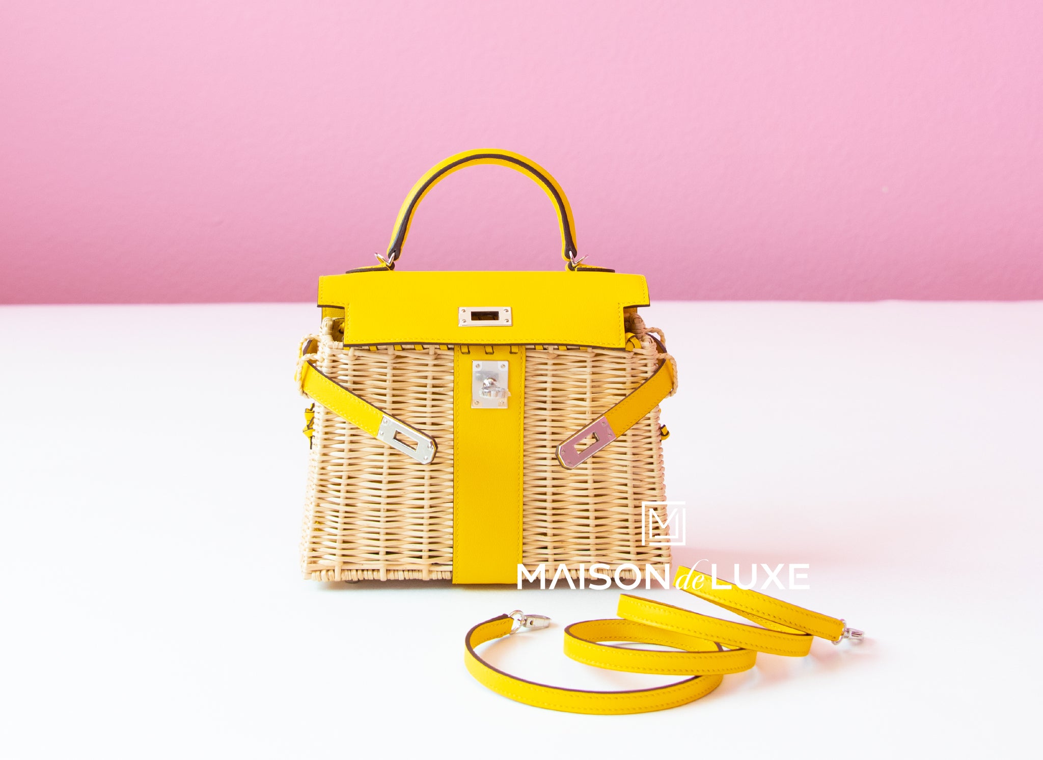 Hermes Jaune de Naples Yellow Picnic Mini Kelly Bag Handbag Wicker – MAISON  de LUXE