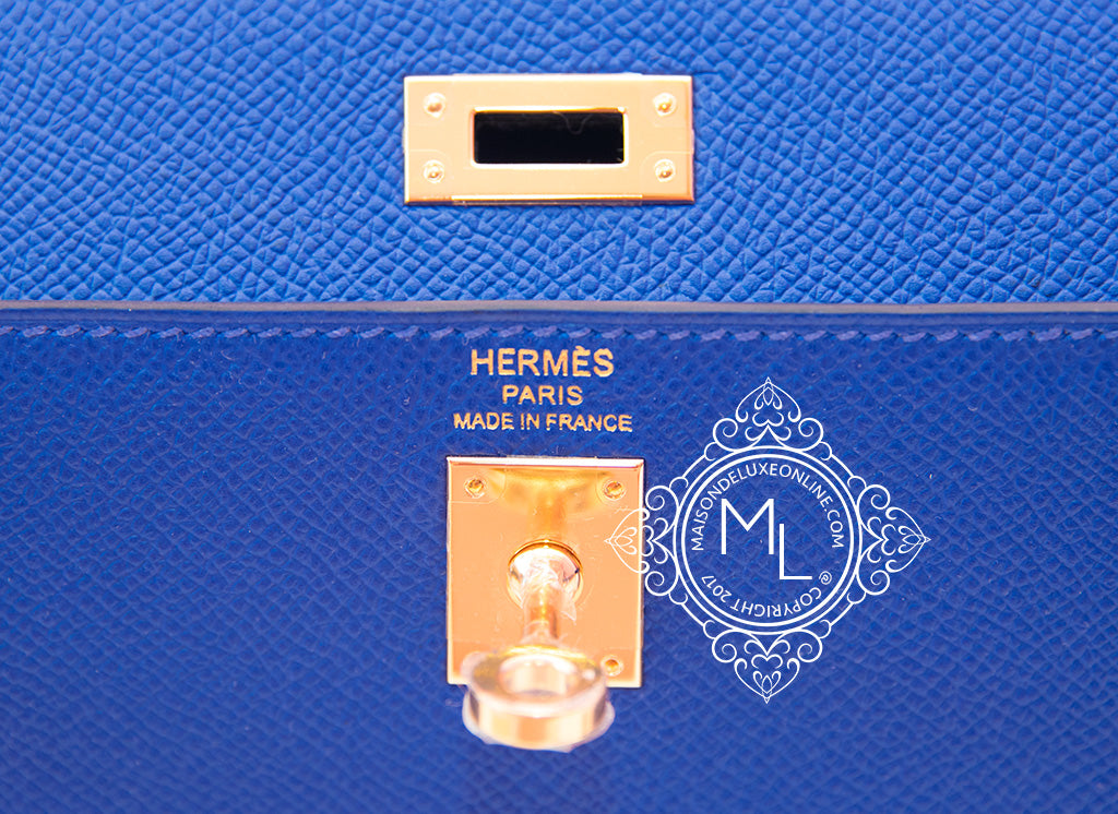 Hermès Kelly HSS 25 Gris Mouette/Bleu Electrique Sellier Epsom